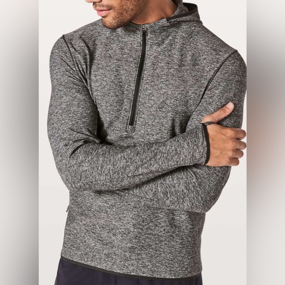 Lululemon Surge Warm 1/2 Zip Hoodie Heathered Black Size Large - Picture 1 of 10